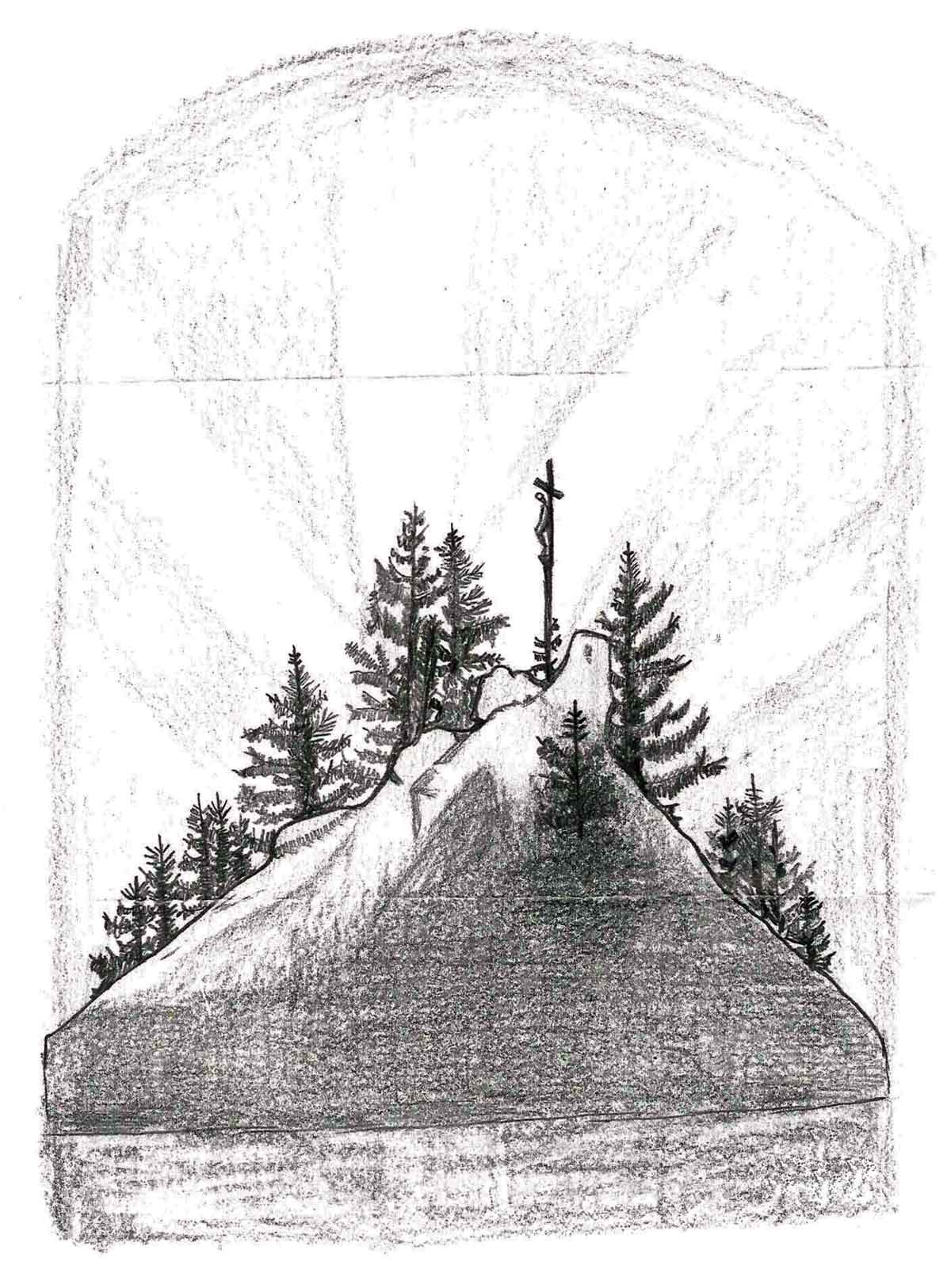 A sketch of the cross on a hill