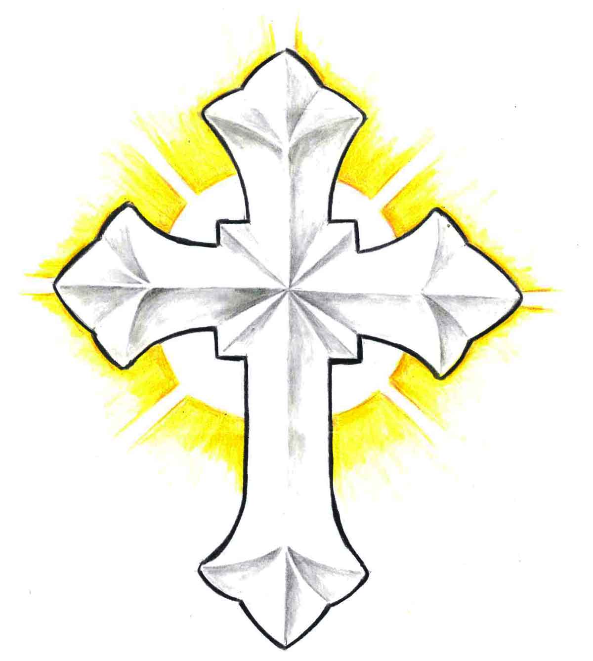 An image of a cross with the sun behind it