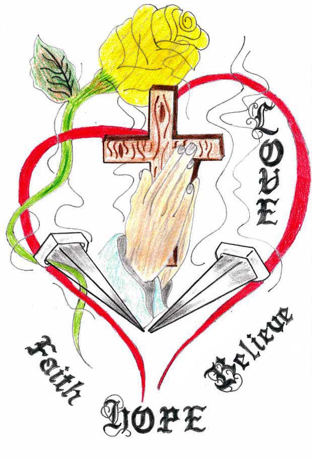 Hands in front of a cross